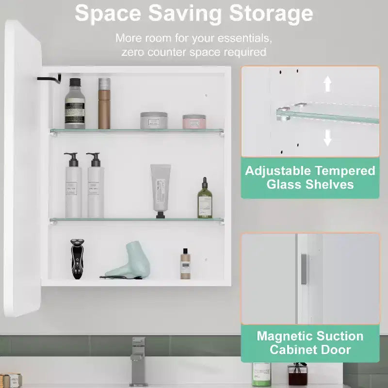 LED Medicine Cabinet with Mirror – Recessed or Wall Mounted, Dimmable 3-Mode Light, Anti-Fog, Adjustable Shelves