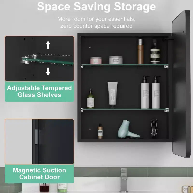LED Medicine Cabinet with Mirror – Recessed or Wall Mounted, Dimmable 3-Mode Light, Anti-Fog, Adjustable Shelves