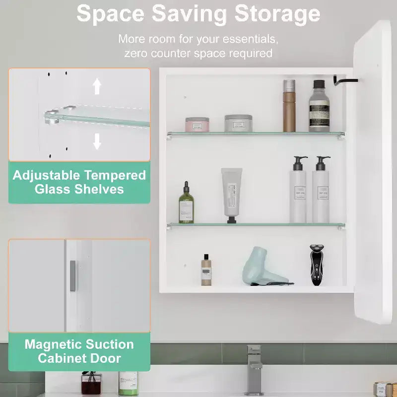 LED Medicine Cabinet with Mirror – Recessed or Wall Mounted, Dimmable 3-Mode Light, Anti-Fog, Adjustable Shelves