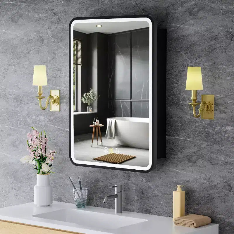 LED Medicine Cabinet with Mirror – Recessed or Wall Mounted, Dimmable 3-Mode Light, Anti-Fog, Adjustable Shelves