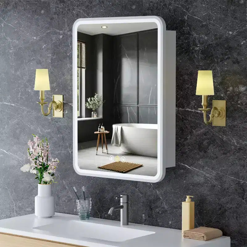LED Medicine Cabinet with Mirror – Recessed or Wall Mounted, Dimmable 3-Mode Light, Anti-Fog, Adjustable Shelves