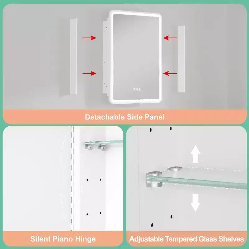 LED Medicine Cabinet with Mirror – Recessed or Wall Mounted, Dimmable 3-Mode Light, Anti-Fog, Adjustable Shelves