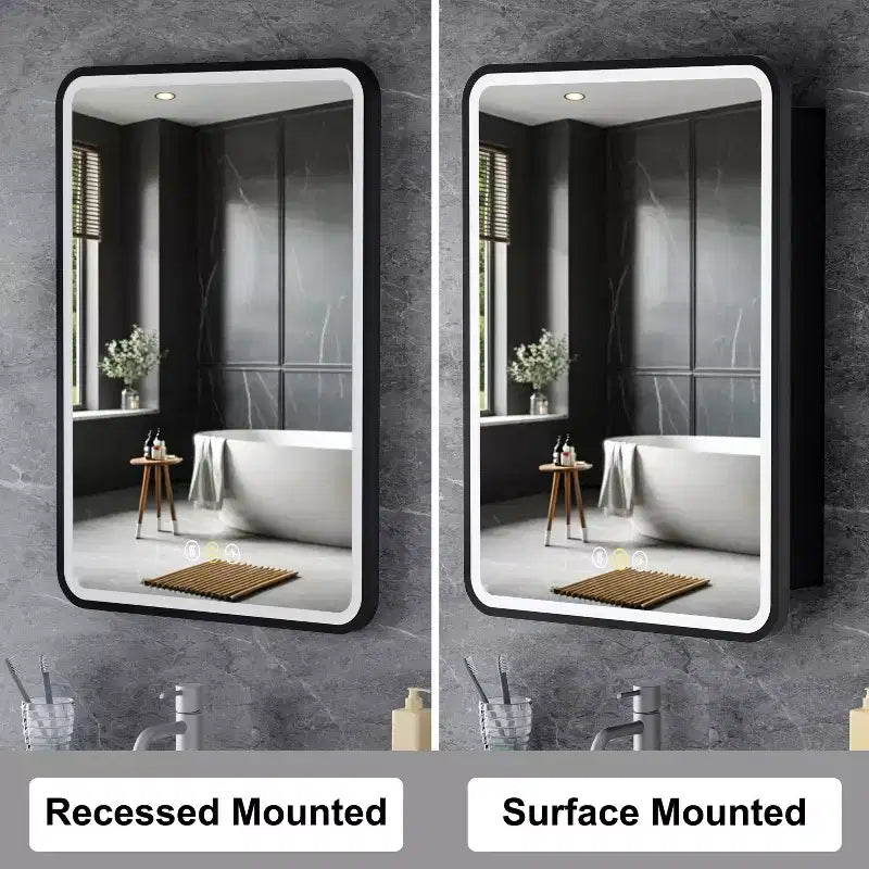 LED Medicine Cabinet with Mirror – Recessed or Wall Mounted, Dimmable 3-Mode Light, Anti-Fog, Adjustable Shelves