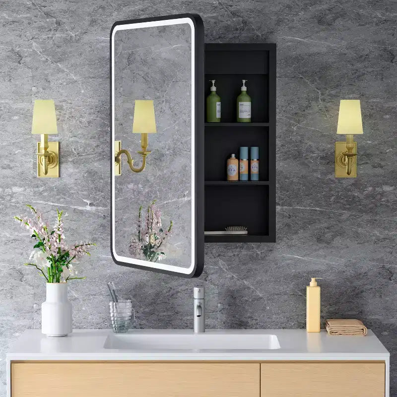 LED Medicine Cabinet with Mirror – Recessed or Wall Mounted, Dimmable 3-Mode Light, Anti-Fog, Adjustable Shelves