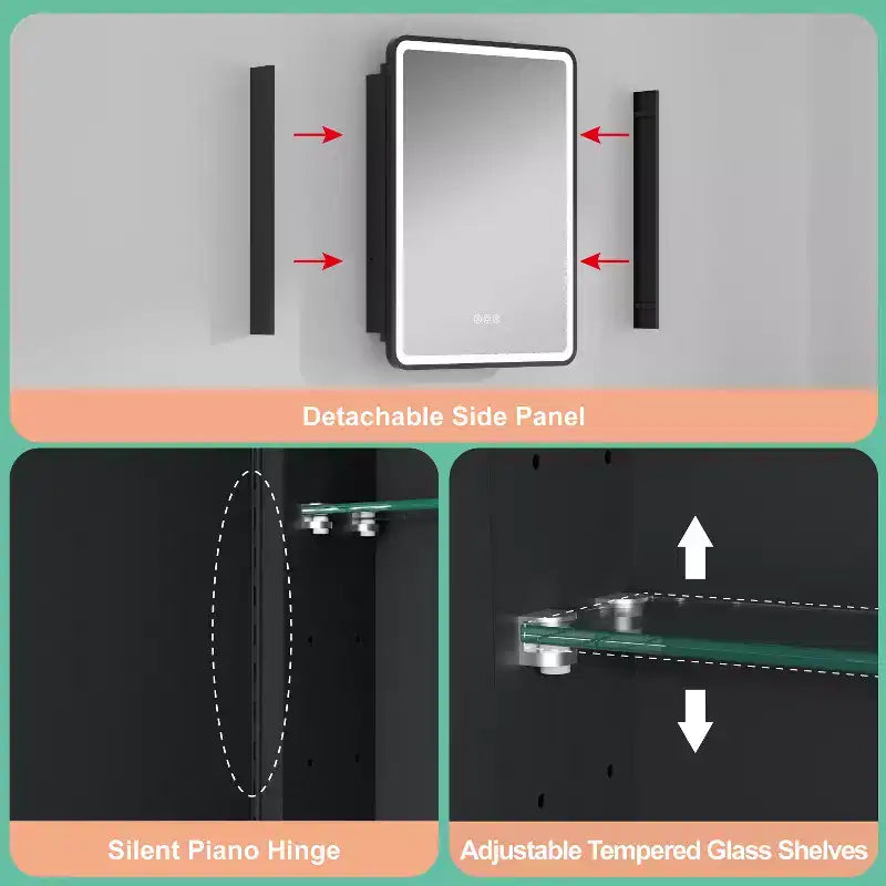 LED Medicine Cabinet with Mirror – Recessed or Wall Mounted, Dimmable 3-Mode Light, Anti-Fog, Adjustable Shelves