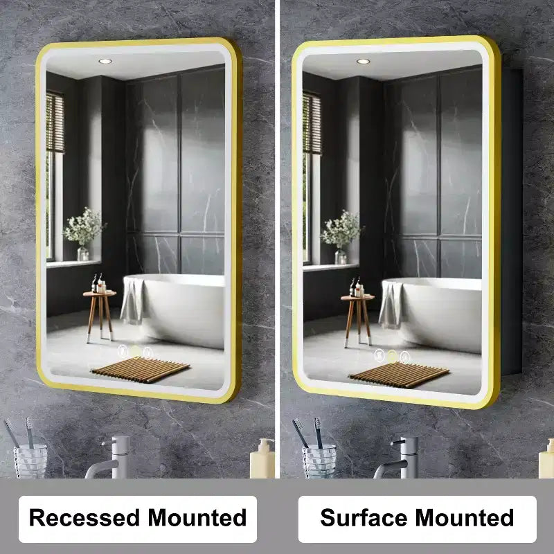 LED Medicine Cabinet with Mirror – Recessed or Wall Mounted, Dimmable 3-Mode Light, Anti-Fog, Adjustable Shelves