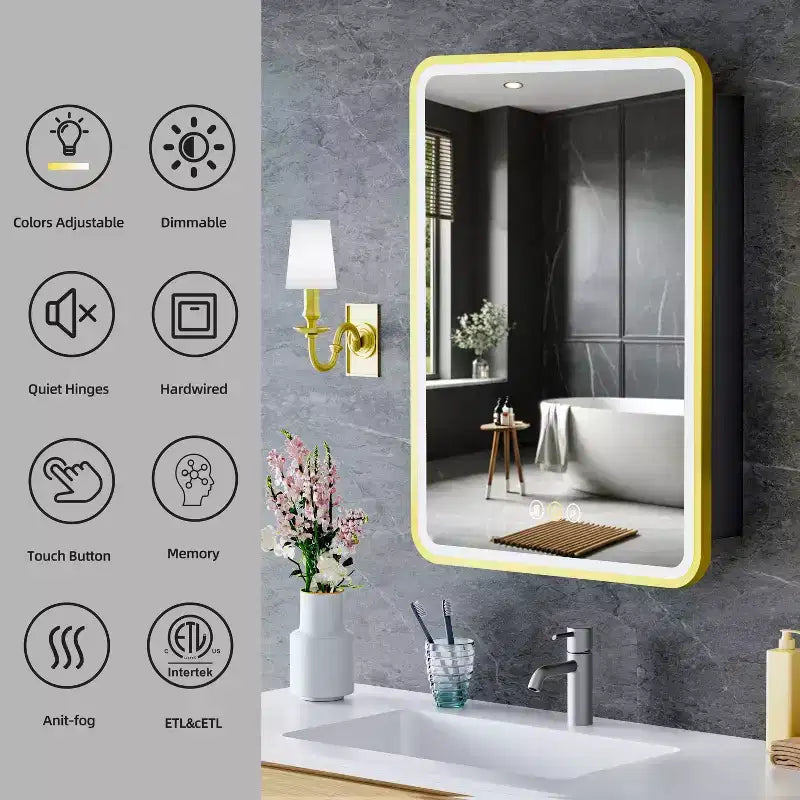 LED Medicine Cabinet with Mirror – Recessed or Wall Mounted, Dimmable 3-Mode Light, Anti-Fog, Adjustable Shelves