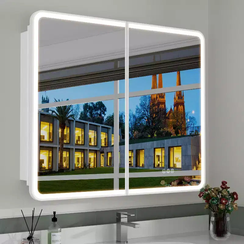 LED Medicine Cabinet with Mirror – Recessed or Wall Mounted, Dimmable 3-Mode Light, Anti-Fog, Adjustable Shelves