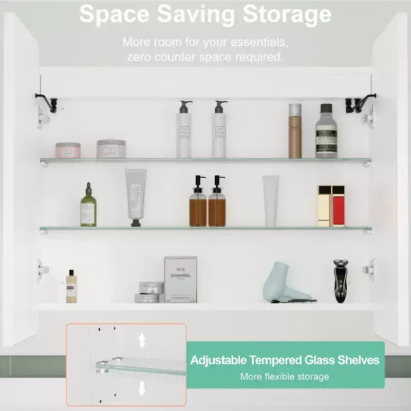 LED Medicine Cabinet with Mirror – Recessed or Wall Mounted, Dimmable 3-Mode Light, Anti-Fog, Adjustable Shelves