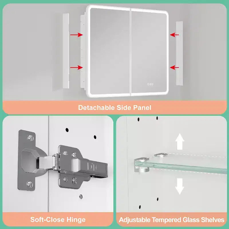 LED Medicine Cabinet with Mirror – Recessed or Wall Mounted, Dimmable 3-Mode Light, Anti-Fog, Adjustable Shelves