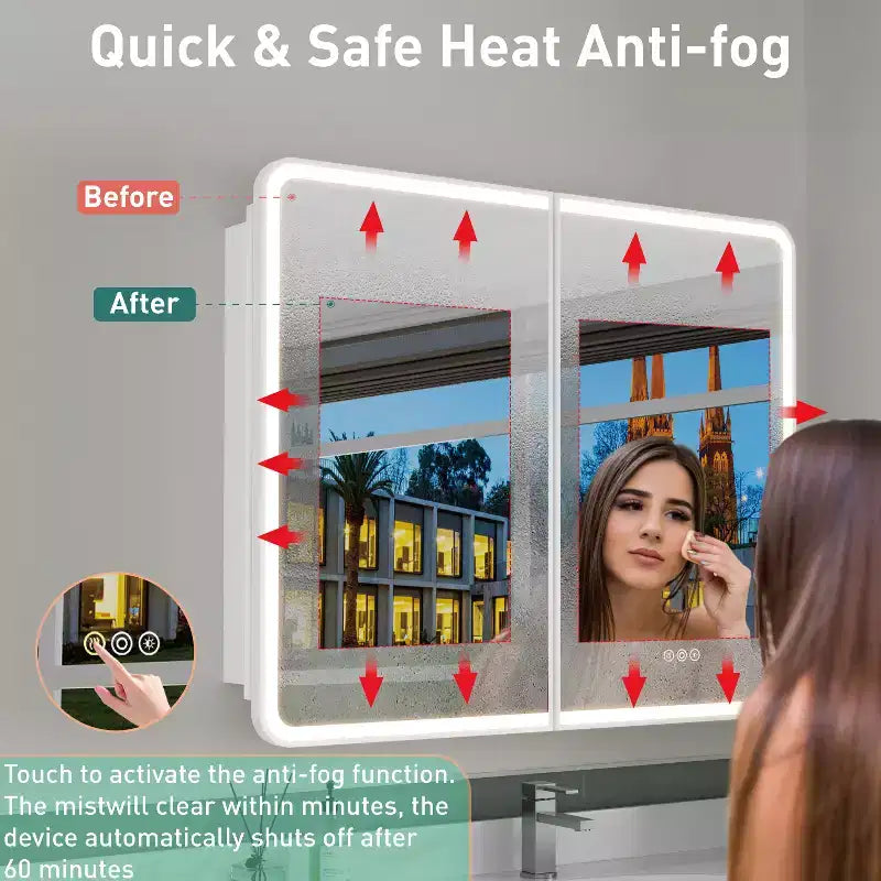 LED Medicine Cabinet with Mirror – Recessed or Wall Mounted, Dimmable 3-Mode Light, Anti-Fog, Adjustable Shelves