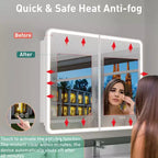LED Medicine Cabinet with Mirror – Recessed or Wall Mounted, Dimmable 3-Mode Light, Anti-Fog, Adjustable Shelves