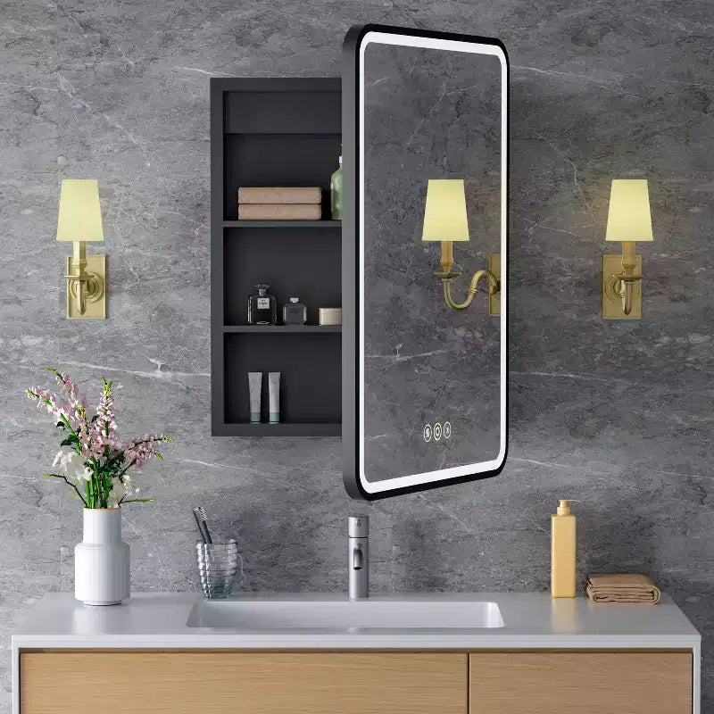 LED Medicine Cabinet with Mirror – Recessed or Wall Mounted, Dimmable 3-Mode Light, Anti-Fog, Adjustable Shelves
