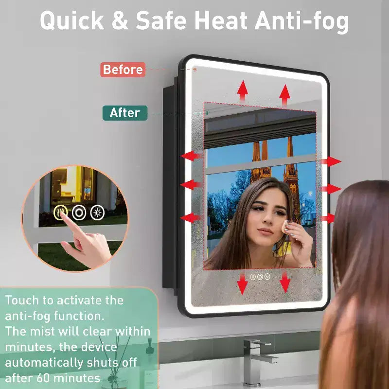 LED Medicine Cabinet with Mirror – Recessed or Wall Mounted, Dimmable 3-Mode Light, Anti-Fog, Adjustable Shelves