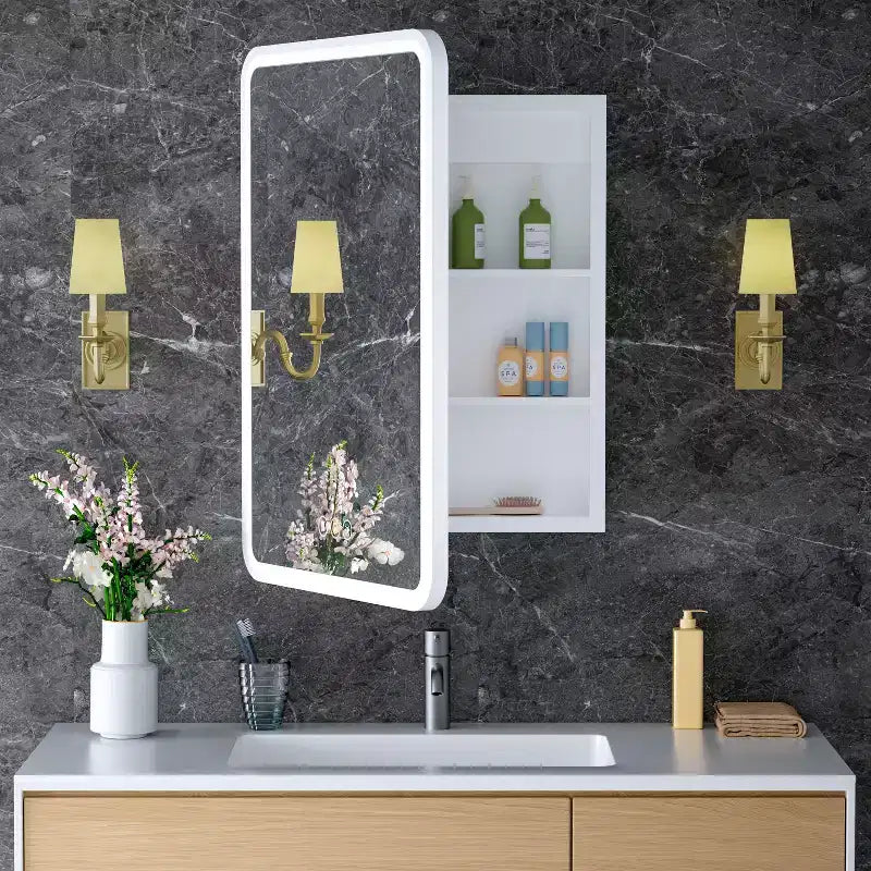 LED Medicine Cabinet with Mirror – Recessed or Wall Mounted, Dimmable 3-Mode Light, Anti-Fog, Adjustable Shelves