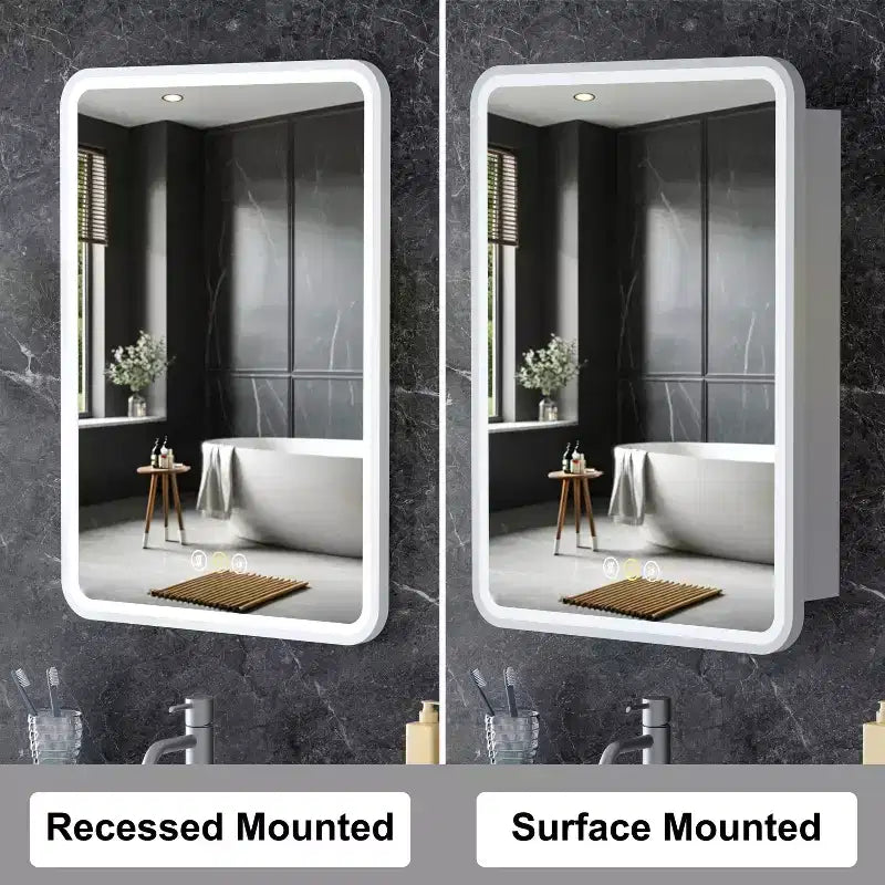 LED Medicine Cabinet with Mirror – Recessed or Wall Mounted, Dimmable 3-Mode Light, Anti-Fog, Adjustable Shelves