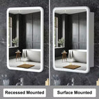 LED Medicine Cabinet with Mirror – Recessed or Wall Mounted, Dimmable 3-Mode Light, Anti-Fog, Adjustable Shelves
