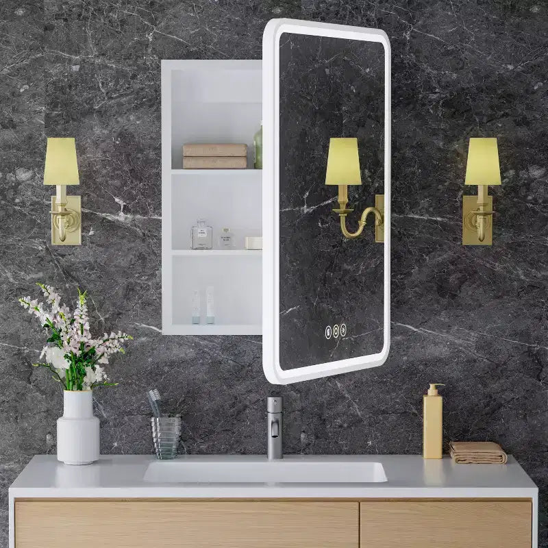 LED Medicine Cabinet with Mirror – Recessed or Wall Mounted, Dimmable 3-Mode Light, Anti-Fog, Adjustable Shelves