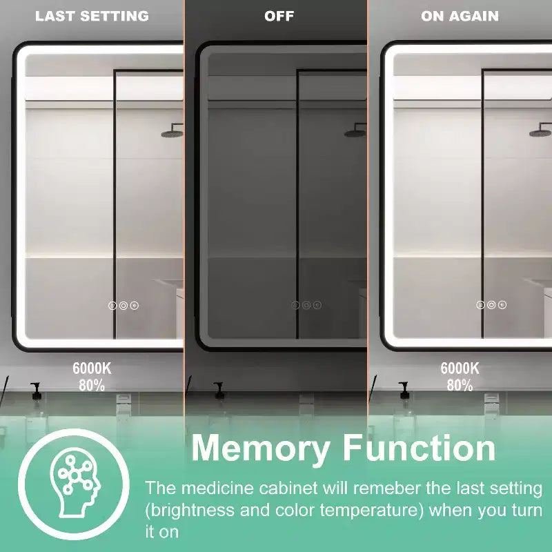 LED Medicine Cabinet with Mirror – Recessed or Wall Mounted, Dimmable 3-Mode Light, Anti-Fog, Adjustable Shelves