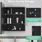 LED Medicine Cabinet with Mirror – Recessed or Wall Mounted, Dimmable 3-Mode Light, Anti-Fog, Adjustable Shelves