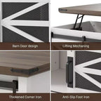 47.2" Lift Top Coffee Table with Storage, Drawers & Adjustable Shelves – Rustic Farmhouse Style