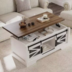 47.2" Lift Top Coffee Table with Storage, Drawers & Adjustable Shelves – Rustic Farmhouse Style