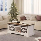 47.2" Lift Top Coffee Table with Storage, Drawers & Adjustable Shelves – Rustic Farmhouse Style