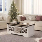 47.2" Lift Top Coffee Table with Storage, Drawers & Adjustable Shelves – Rustic Farmhouse Style