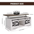 47.2" Lift Top Coffee Table with Storage, Drawers & Adjustable Shelves – Rustic Farmhouse Style