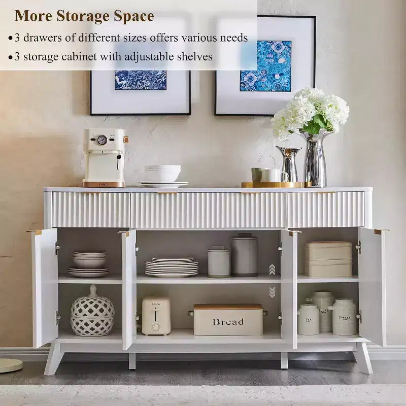 60-Inch Buffet Sideboard Cabinet with 3 Drawers and 4 Doors