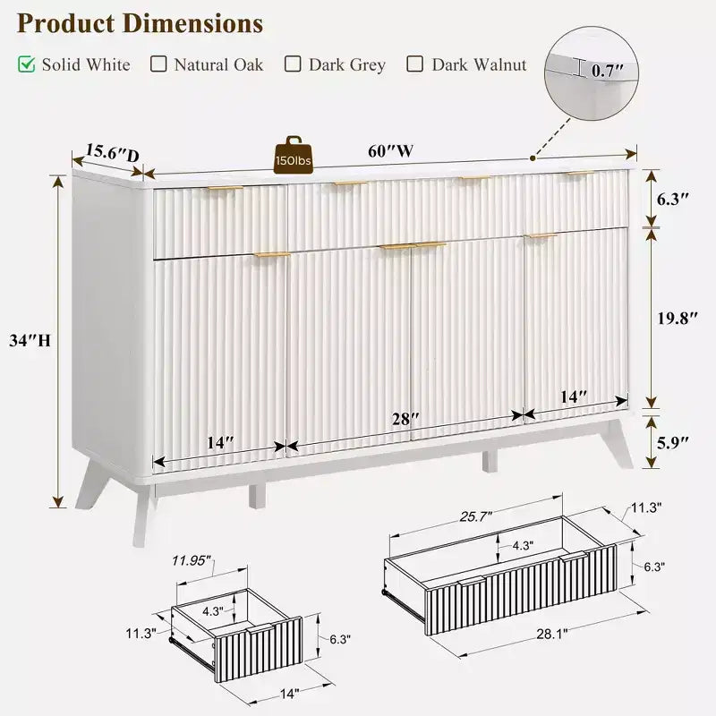 60-Inch Buffet Sideboard Cabinet with 3 Drawers and 4 Doors