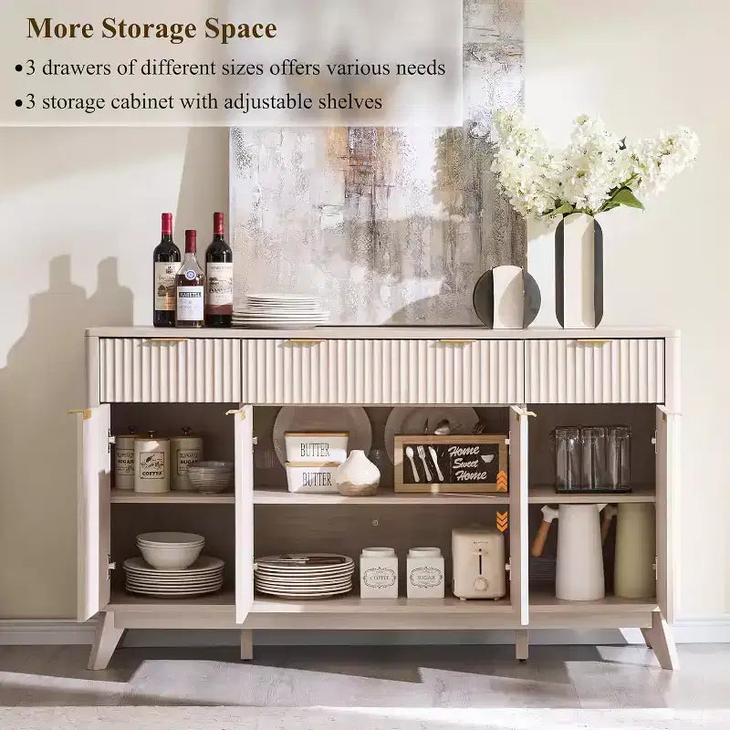 60-Inch Buffet Sideboard Cabinet with 3 Drawers and 4 Doors