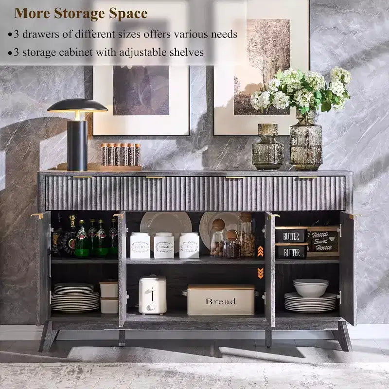 60-Inch Buffet Sideboard Cabinet with 3 Drawers and 4 Doors