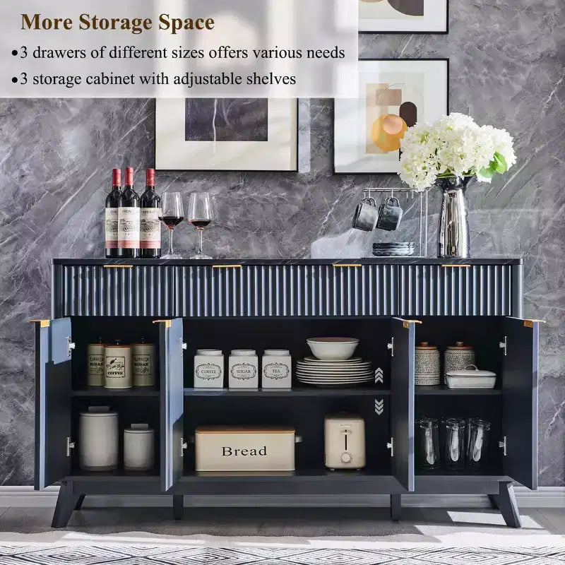 60-Inch Buffet Sideboard Cabinet with 3 Drawers and 4 Doors