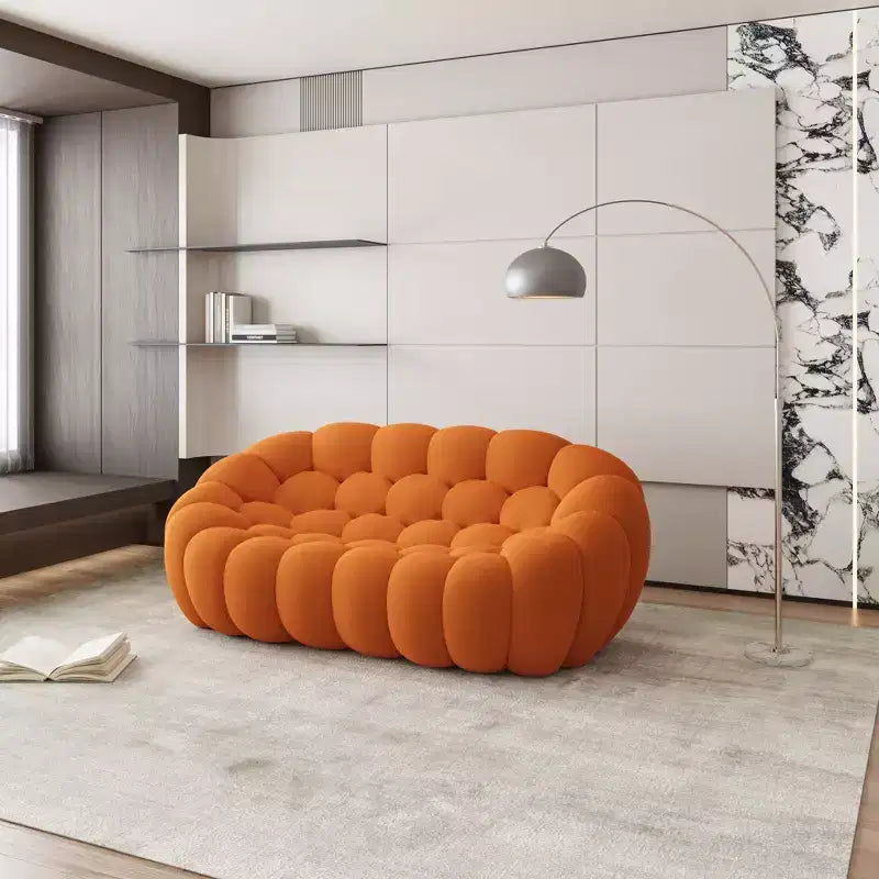 75-Inch Upholstered Loveseat Sofa with Honeycomb Pattern, Orange