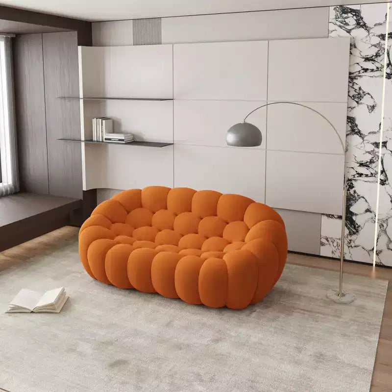 75-Inch Upholstered Loveseat Sofa with Honeycomb Pattern, Orange