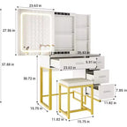 Vanity Desk with Sliding LED Mirror, Power Outlet, 4 Drawers and Cushioned Stool