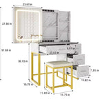 Vanity Desk with Sliding LED Mirror, Power Outlet, 4 Drawers and Cushioned Stool