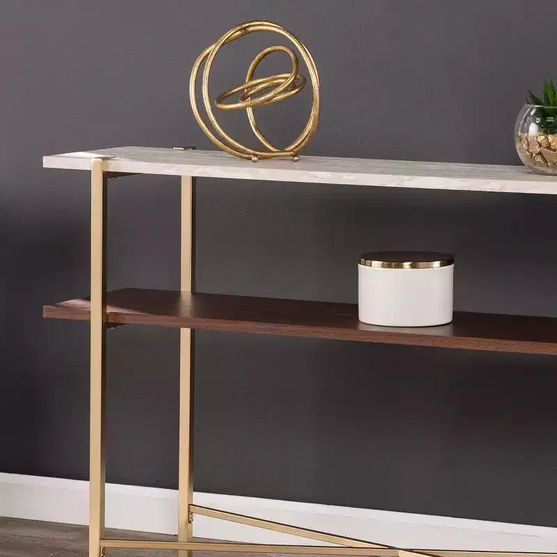 Faux Marble Console Table with Storage - Gold Frame