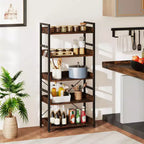 5-Tier Storage Rack with 4 Hooks, Open Display Shelves, Metal Frame