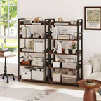 5-Tier Storage Rack with 4 Hooks, Open Display Shelves, Metal Frame