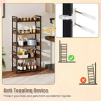5-Tier Storage Rack with 4 Hooks, Open Display Shelves, Metal Frame