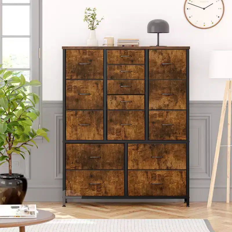 15-Drawer Fabric Dresser with Metal Frame