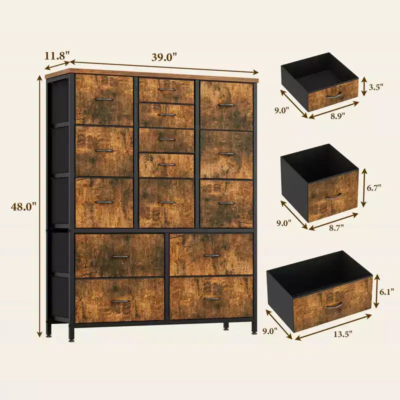 15-Drawer Fabric Dresser with Metal Frame