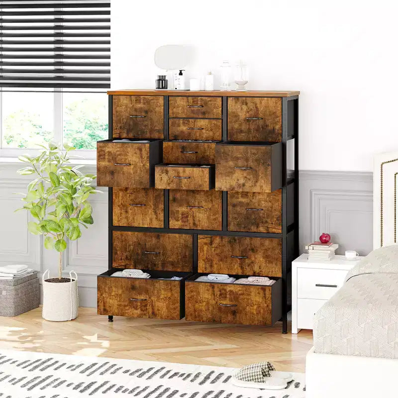 15-Drawer Fabric Dresser with Metal Frame
