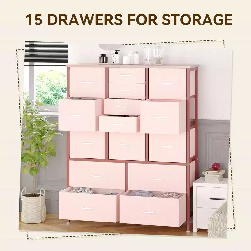 15-Drawer Fabric Dresser with Metal Frame