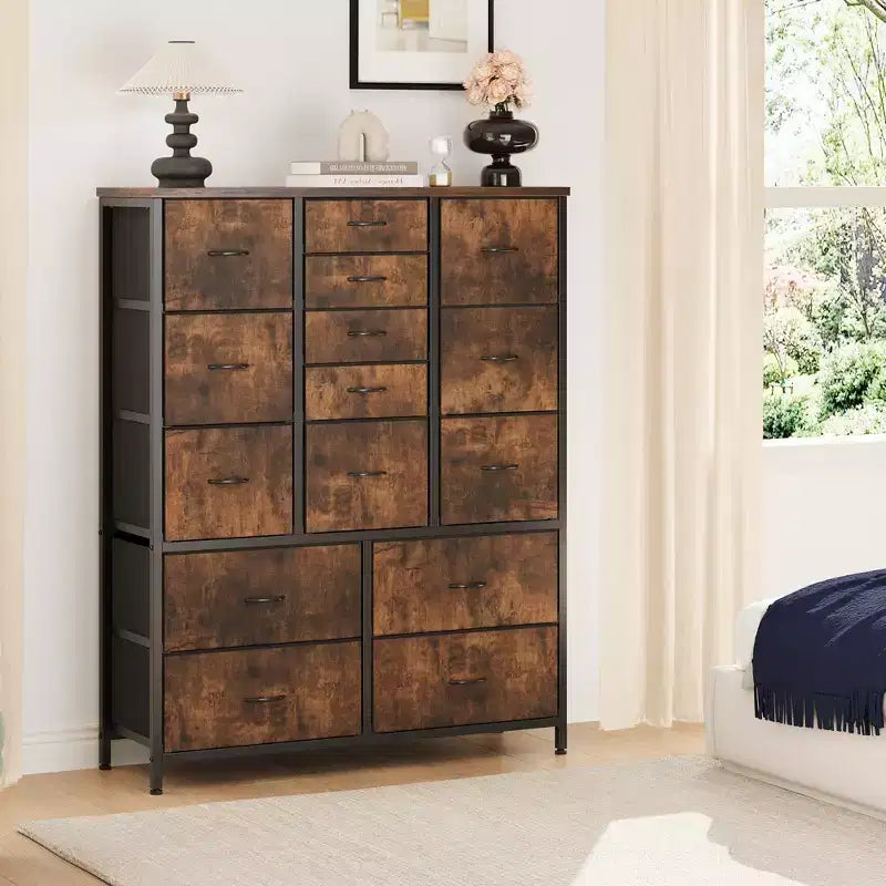 15-Drawer Fabric Dresser with Metal Frame