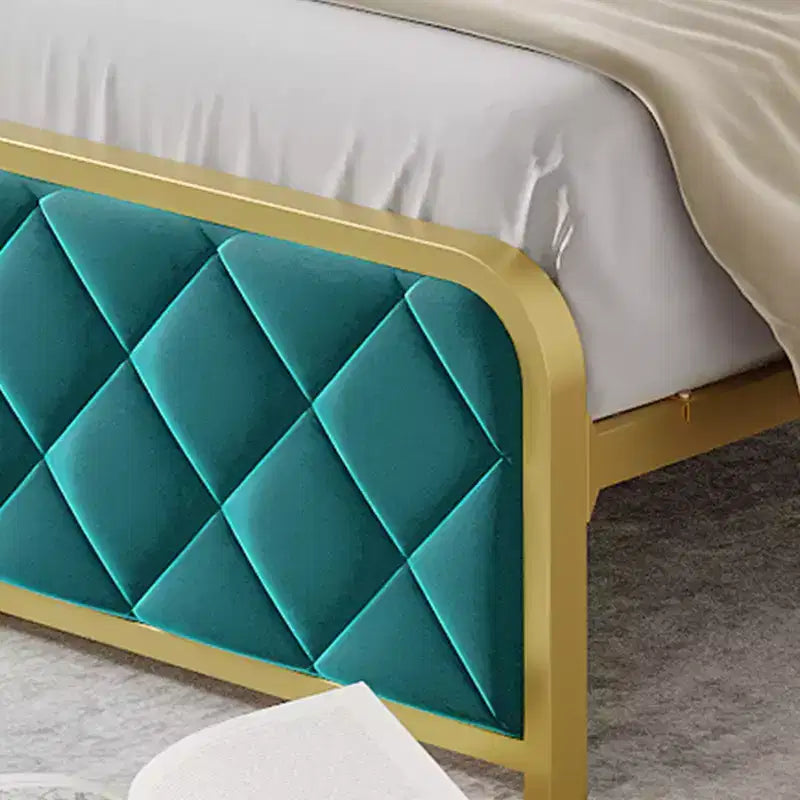 King Size Platform Bed Frame with Charging Station, LED Lights and Velvet Storage Headboard
