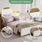 King Size Platform Bed Frame with Charging Station, LED Lights and Velvet Storage Headboard