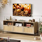 TV Stand for TVs up to 75 Inches with Open Shelf and 3 Drawers, Mid-Century Modern Style